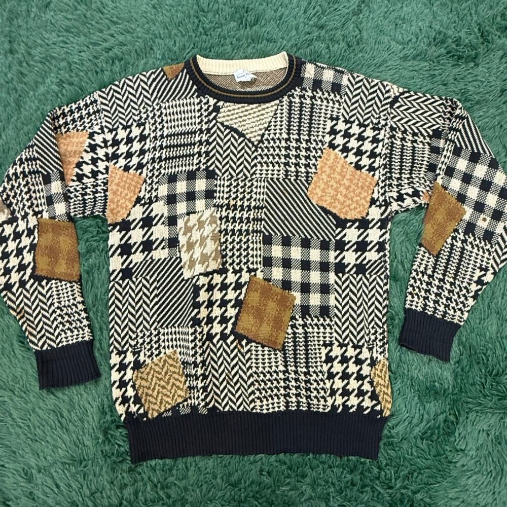 Vintage Neiman Marcus Brown | Black CrewNeck Sweater Sz Medium